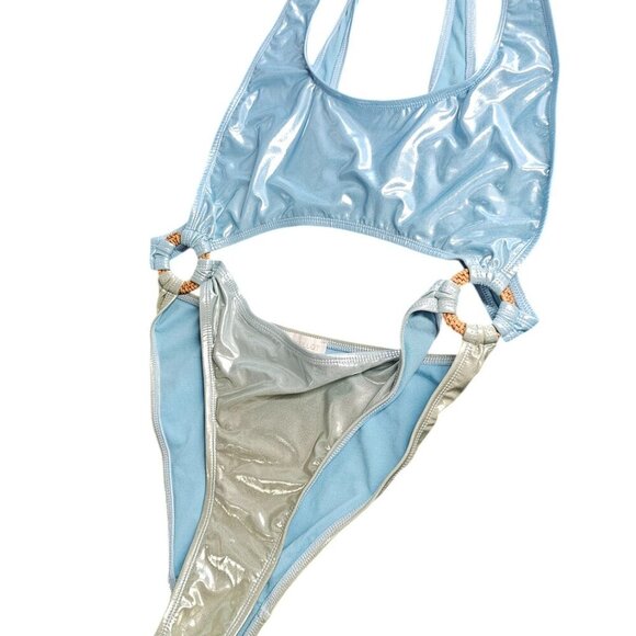 Normaillot Blue Rainbow Ageless Swimsuit Size Medium Cut Out Front Back Metallic - Picture 2 of 6